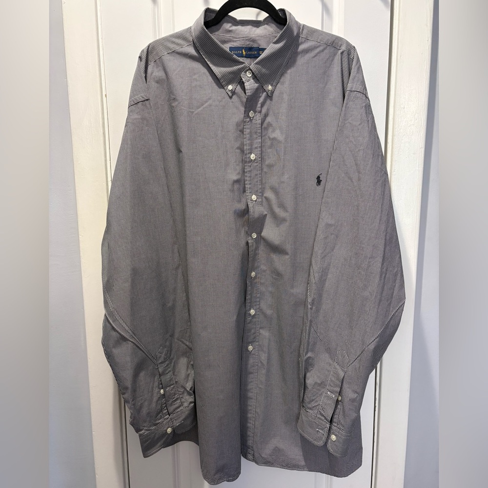Men’s Ralph Lauren Black and White Gingham Shirt 100% Cotton 4XL Tall